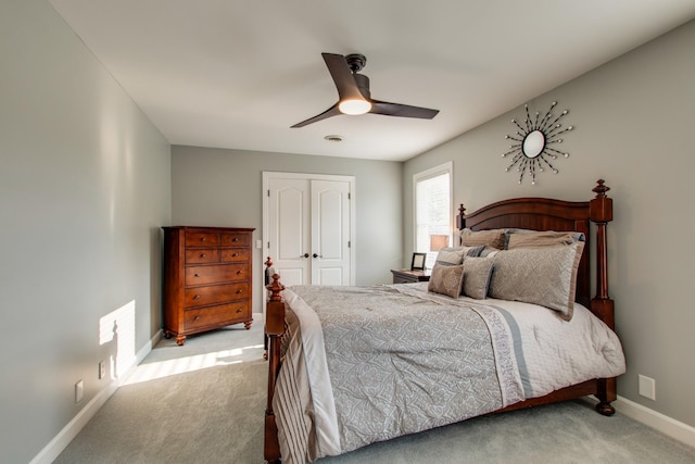 5740 Johnson Rd, Murfreesboro, TN 37127 - bedroom featuring light colored carpet, baseboards, a closet, and ceiling fan