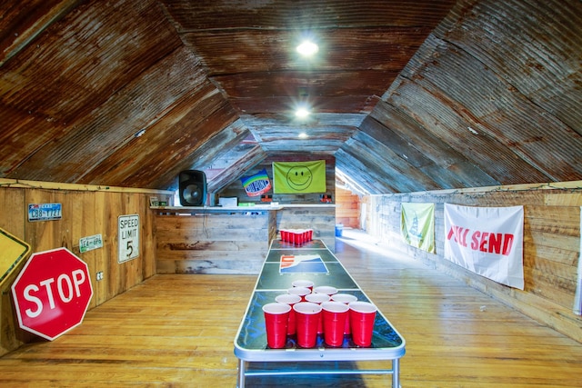 5740 Johnson Rd, Murfreesboro, TN 37127 - rec room with wood walls, vaulted ceiling, and wood-type flooring