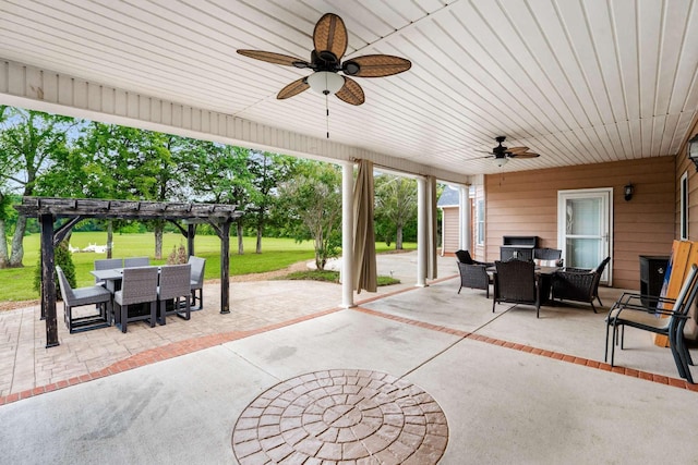 5740 Johnson Rd, Murfreesboro, TN 37127 - view of patio / terrace with outdoor dining space, a ceiling fan, and a pergola