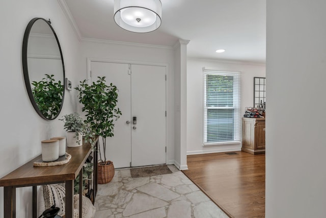 933 Percy Warner Blvd, Nashville, TN 37205 - entryway featuring ornamental molding, wood finished floors, and baseboards
