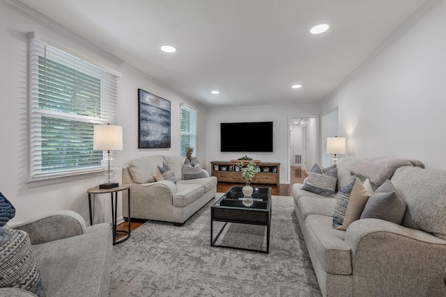 933 Percy Warner Blvd, Nashville, TN 37205 - living room with ornamental molding, wood finished floors, and recessed lighting