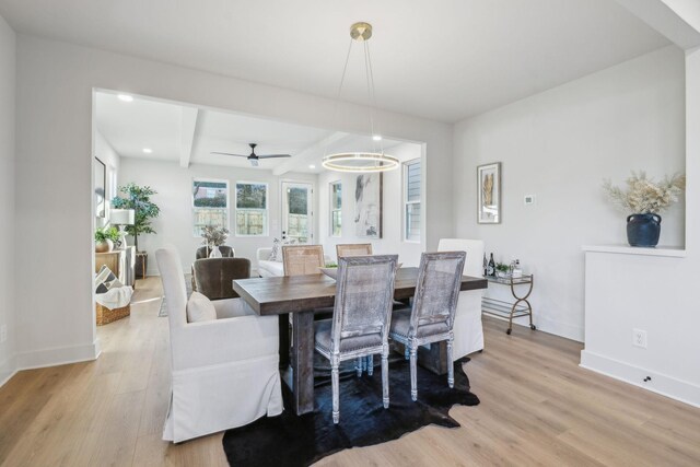 1734A Kellow St, Nashville, TN 37208 - dining room with light wood-style flooring, baseboards, ceiling fan, recessed lighting, and beamed ceiling