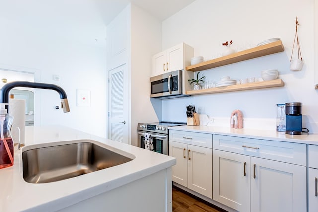 1900 12th Ave S Unit 502, Nashville, TN 37203 - kitchen with appliances with stainless steel finishes, a sink, light countertops, and dark wood-style flooring