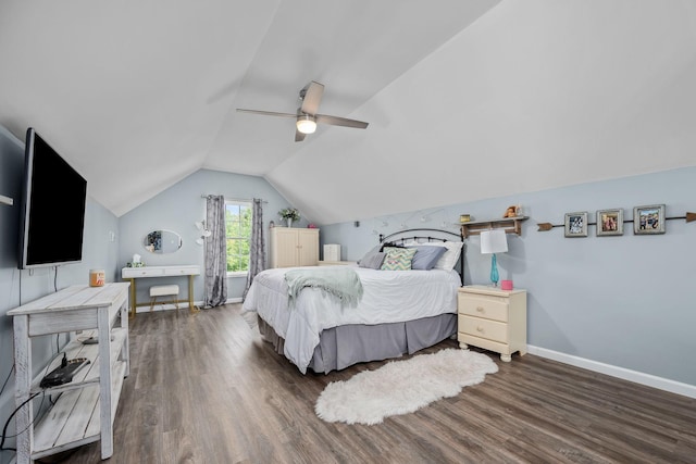 116 Macy Ct, Christiana, TN 37037 - bedroom with wood finished floors, baseboards, vaulted ceiling, and ceiling fan