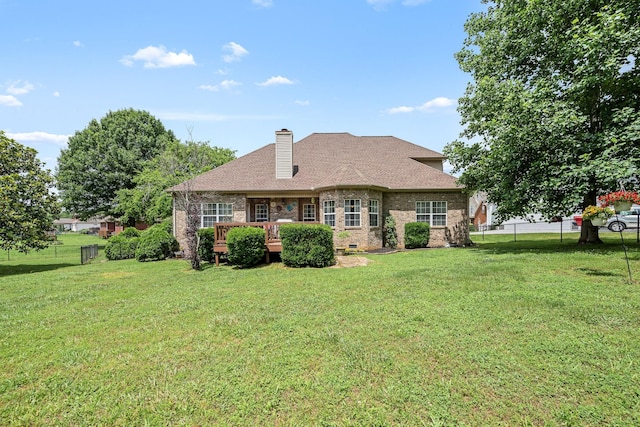 116 Macy Ct, Christiana, TN 37037 - rear view of house with a chimney, brick siding, a wooden deck, and a shingled roof