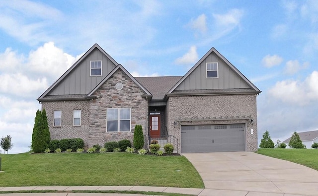 140 Split Rail Ln, Spring Hill, TN 37174 - craftsman house featuring board and batten siding, driveway, a front yard, brick siding, and stone siding