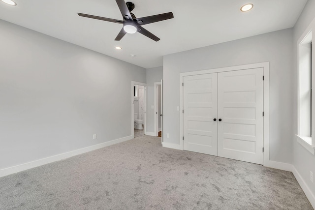 415 S University St, Murfreesboro, TN 37130 - unfurnished bedroom featuring recessed lighting, carpet, baseboards, a closet, and a ceiling fan