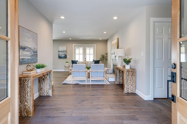 4626 Cato Rd, Nashville, TN 37218 - entryway featuring french doors, recessed lighting, dark wood-style floors, and baseboards