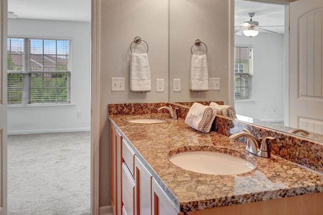 133 Cobblestone Place Dr, Goodlettsville, TN 37072 - full bath featuring double vanity, ceiling fan, and baseboards