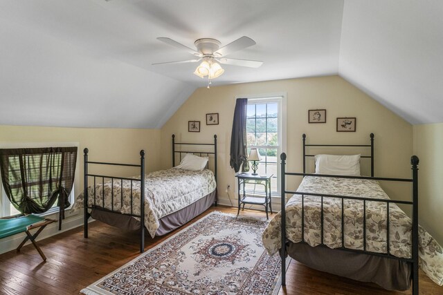 29 Roger Monk Rd, Petersburg, TN 37144 - bedroom featuring hardwood / wood-style floors, lofted ceiling, ceiling fan, and baseboards