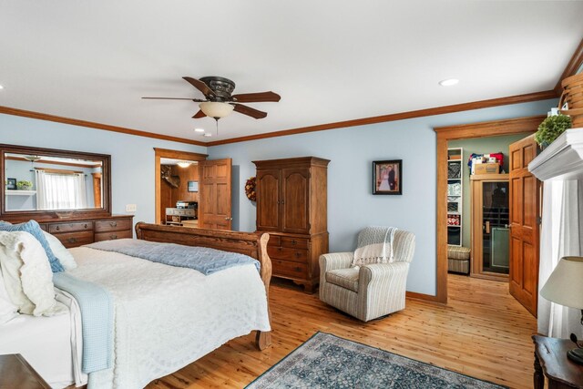 29 Roger Monk Rd, Petersburg, TN 37144 - bedroom with light wood-type flooring, recessed lighting, ceiling fan, baseboards, and crown molding