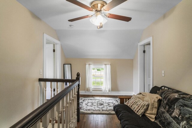 29 Roger Monk Rd, Petersburg, TN 37144 - living room featuring lofted ceiling, a ceiling fan, and dark wood-style flooring