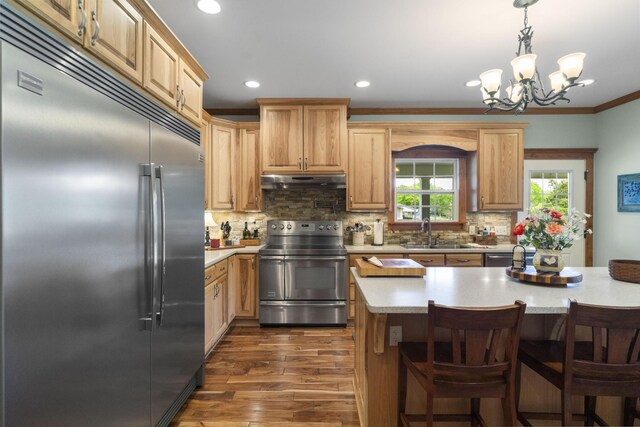 29 Roger Monk Rd, Petersburg, TN 37144 - kitchen with stainless steel appliances, dark wood-type flooring, light countertops, a chandelier, and a sink