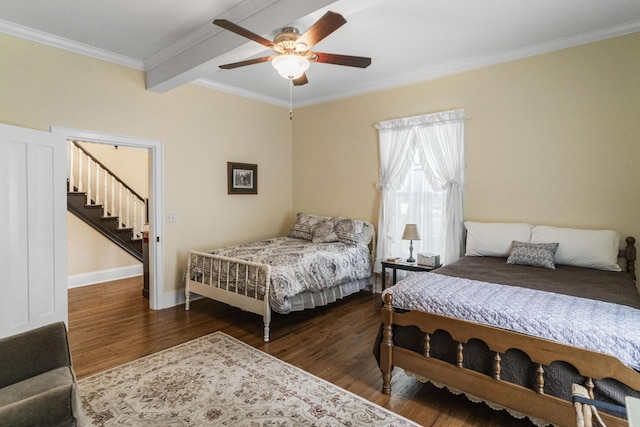 29 Roger Monk Rd, Petersburg, TN 37144 - bedroom with ornamental molding, wood finished floors, baseboards, a ceiling fan, and beamed ceiling