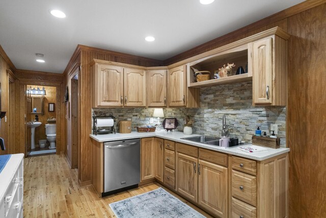 29 Roger Monk Rd, Petersburg, TN 37144 - kitchen with stainless steel dishwasher, a sink, backsplash, light countertops, and recessed lighting