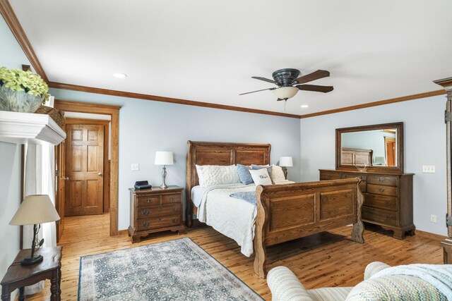 29 Roger Monk Rd, Petersburg, TN 37144 - bedroom featuring light wood finished floors, recessed lighting, baseboards, a ceiling fan, and crown molding