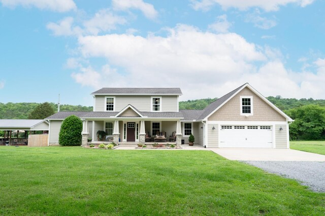 29 Roger Monk Rd, Petersburg, TN 37144 - view of front facade featuring gravel driveway, a porch, a garage, and stone siding