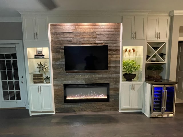 3201 Aspen Grove Dr Unit M4, Franklin, TN 37067 - living room with wine cooler, dark wood-type flooring, and a glass covered fireplace