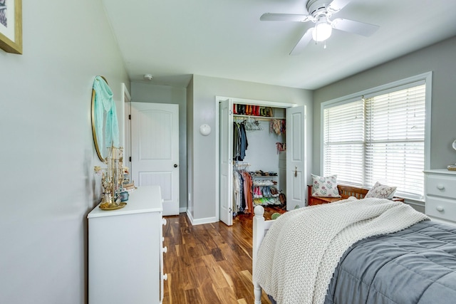 234 Glenn Springs Rd, Lawrenceburg, TN 38464 - bedroom with a closet, dark wood finished floors, and a ceiling fan