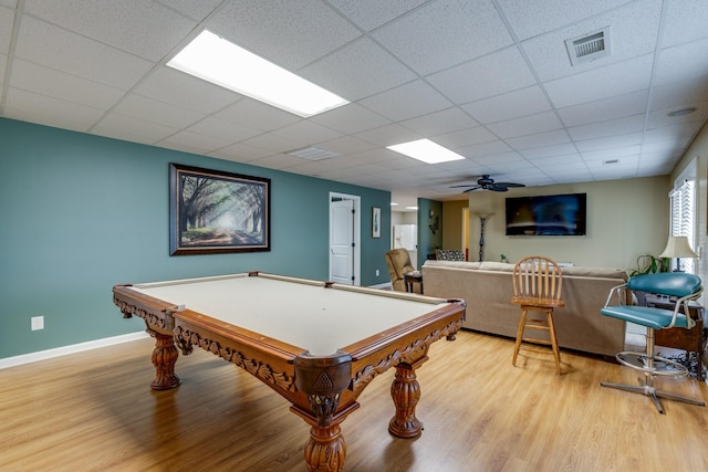 234 Glenn Springs Rd, Lawrenceburg, TN 38464 - game room featuring a paneled ceiling, light wood finished floors, billiards, and ceiling fan
