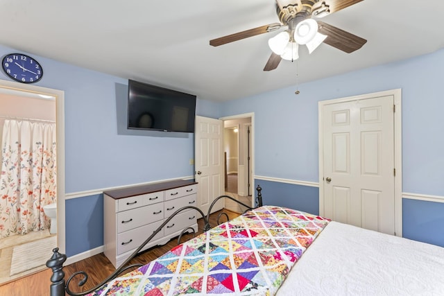 4312 Seminary Rd, Smyrna, TN 37167 - bedroom with connected bathroom, wood finished floors, baseboards, and ceiling fan
