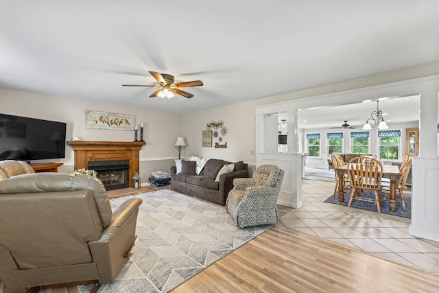 4312 Seminary Rd, Smyrna, TN 37167 - living room featuring ceiling fan and a fireplace with flush hearth