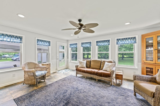 4312 Seminary Rd, Smyrna, TN 37167 - sunroom with french doors, baseboards, ornamental molding, stone tile flooring, and recessed lighting
