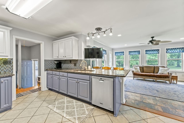 4312 Seminary Rd, Smyrna, TN 37167 - kitchen with dishwasher, a sink, gray cabinets, white cabinets, and tasteful backsplash