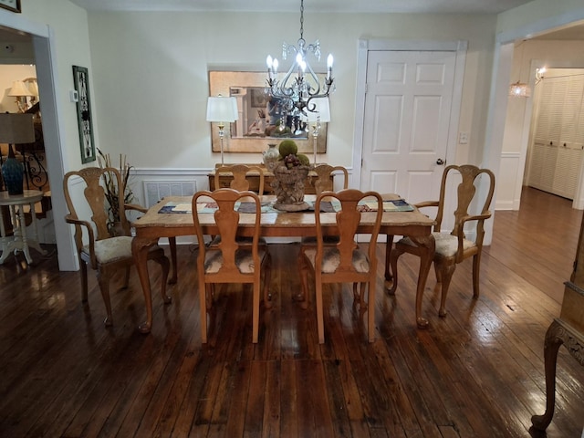 900 Sorghum Hollow Rd, Pulaski, TN 38478 - dining area with a chandelier, wood-type flooring, and a wainscoted wall