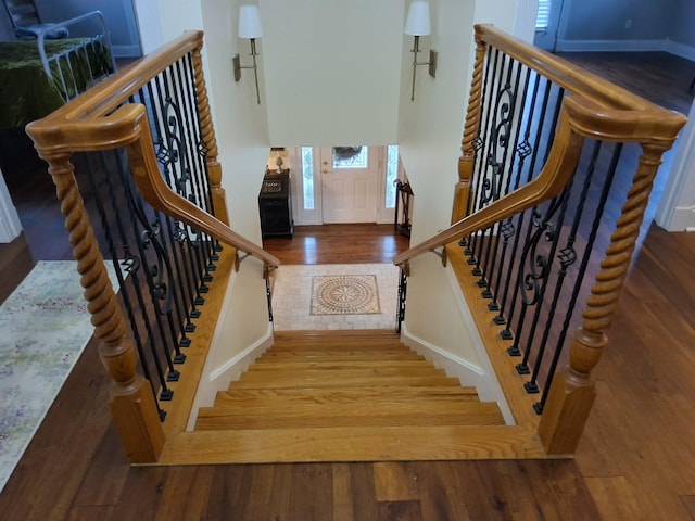 900 Sorghum Hollow Rd, Pulaski, TN 38478 - staircase with hardwood / wood-style flooring and baseboards