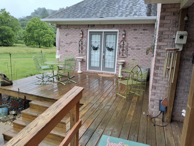 900 Sorghum Hollow Rd, Pulaski, TN 38478 - wooden deck with french doors and a lawn