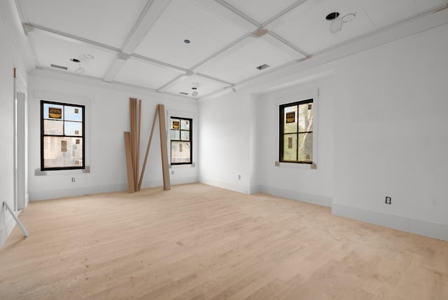 1014 Bate Ave, Nashville, TN 37204 - unfurnished room featuring coffered ceiling, light wood-style flooring, baseboards, and beamed ceiling