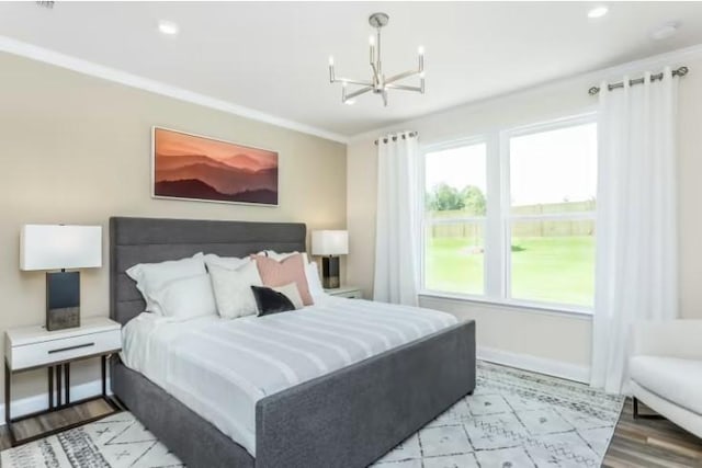 325 Sharp Way, Murfreesboro, TN 37128 - bedroom featuring a chandelier, light wood finished floors, crown molding, baseboards, and recessed lighting