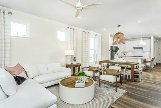 325 Sharp Way, Murfreesboro, TN 37128 - living room featuring plenty of natural light, wood finished floors, a ceiling fan, and recessed lighting