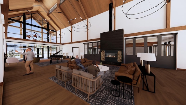 325 Sharp Way, Murfreesboro, TN 37128 - living room featuring a high ceiling, wood finished floors, and a glass covered fireplace