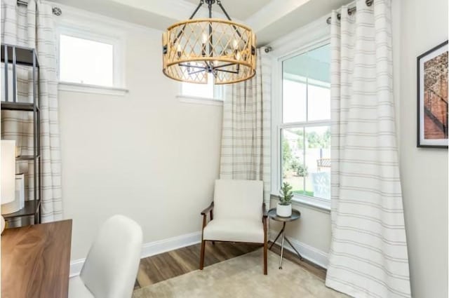 325 Sharp Way, Murfreesboro, TN 37128 - living area featuring a chandelier, wood finished floors, plenty of natural light, and baseboards