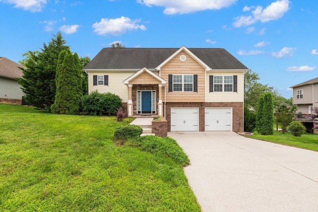 9244 Sedman Rd, Hixson, TN 37343 - view of front of house featuring an attached garage, driveway, a front lawn, and brick siding