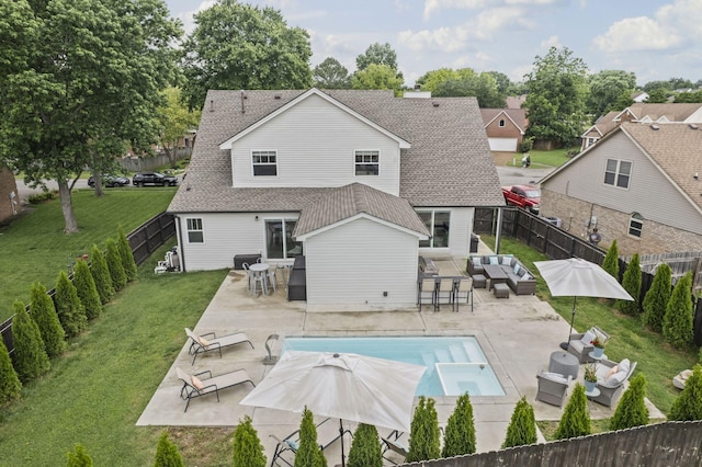 904 Park Crest Ct, Mount Juliet, TN 37122 - back of house featuring an outdoor hangout area, roof with shingles, a patio area, and outdoor dining area
