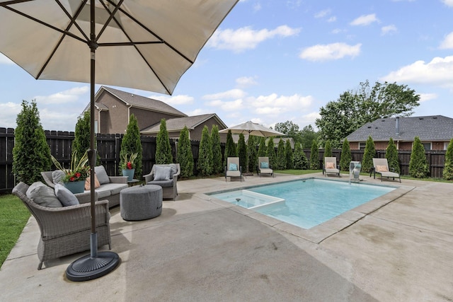 904 Park Crest Ct, Mount Juliet, TN 37122 - view of swimming pool featuring a fenced backyard, a patio, a pool with connected hot tub, and outdoor lounge area