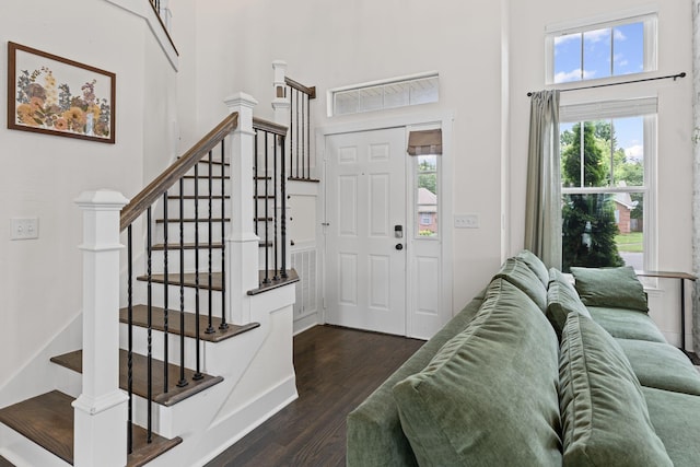 904 Park Crest Ct, Mount Juliet, TN 37122 - entrance foyer featuring a high ceiling, dark wood finished floors, and stairs