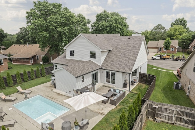 904 Park Crest Ct, Mount Juliet, TN 37122 - back of house featuring outdoor lounge area, a patio area, a shingled roof, cooling unit, and a gate