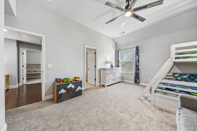 705 Rain Meadow Ct, Spring Hill, TN 37174 - bedroom with attic access, carpet, lofted ceiling, and a ceiling fan