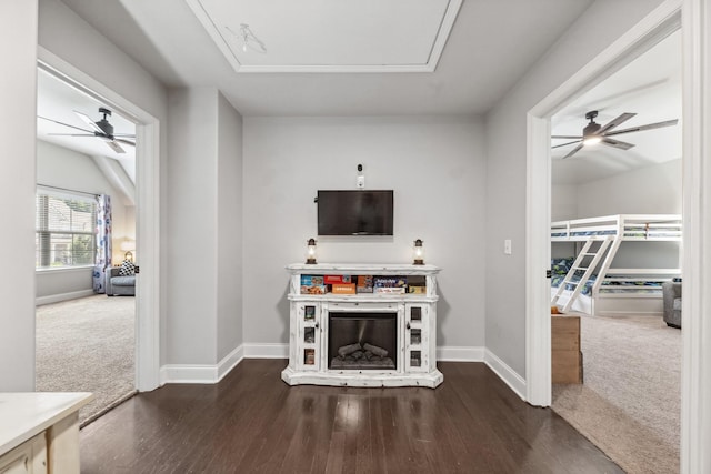 705 Rain Meadow Ct, Spring Hill, TN 37174 - living area with attic access, wood finished floors, and a ceiling fan