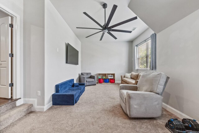 705 Rain Meadow Ct, Spring Hill, TN 37174 - carpeted living room featuring ceiling fan and stairs
