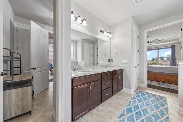 705 Rain Meadow Ct, Spring Hill, TN 37174 - bathroom featuring ensuite bathroom, double vanity, a ceiling fan, and tile patterned flooring