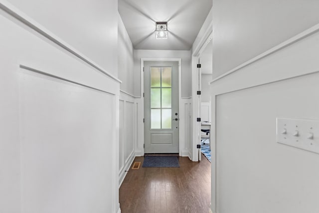 705 Rain Meadow Ct, Spring Hill, TN 37174 - doorway with a decorative wall, a wainscoted wall, and dark wood-style flooring