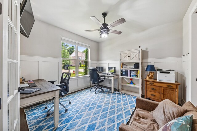 705 Rain Meadow Ct, Spring Hill, TN 37174 - office featuring a wainscoted wall, a decorative wall, and ceiling fan