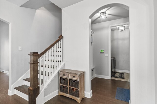 705 Rain Meadow Ct, Spring Hill, TN 37174 - staircase with arched walkways and wood finished floors