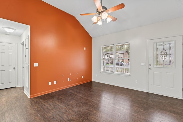 1090 Sugarberry Ln, Springfield, TN 37172 - unfurnished living room with a ceiling fan, vaulted ceiling, wood finished floors, and baseboards
