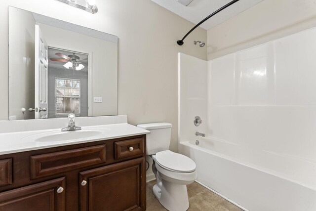 1090 Sugarberry Ln, Springfield, TN 37172 - full bathroom with vanity, toilet, shower / tub combination, and a ceiling fan